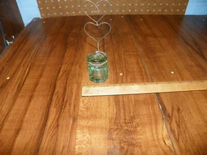 Vintage Green Glass w Wire Hearts Wall Toothpick Holder - Picture 1 of 3