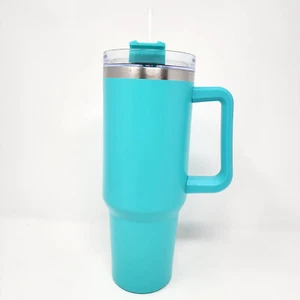 Nuevo mango y pajita vaso vaso caliente/frío aislado verde azulado grande de acero inoxidable 40 oz - Imagen 1 de 10