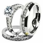 His & Hers Stainless Steel 1.39 Ct Cz Bridal Set & Men's Eternity Wedding Band