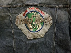 Hard Rock Cafe London Denim Jacket Coat XL Button Down Back Patch Save Planet - Picture 1 of 24