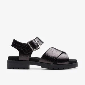 Clarks Womens Orinoco Cross Black Interest Flat Sandals Leather Casual - Picture 1 of 6
