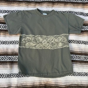 Vintage 90's Dull Green Beige Petrified Impression Fossils Rocks Shirt Sz Medium - Picture 1 of 7