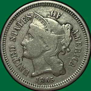1865 Three Cent Nickel Fine F Coin #32405 - Picture 1 of 3