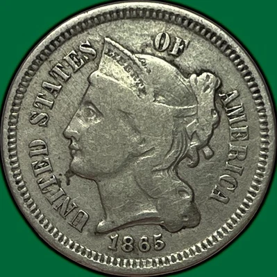 1865 Three Cent Nickel Fine F Coin #32405 - Image 1 of 3