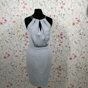 REISS Odessa Chain Neck Keyhole Detail Ice Blue Knee Length Dress UK 4 See Pics - Picture 1 of 10