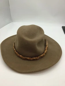 Vintage Hat Western Boho Brown WTH Leather Braided Band Unisex - Picture 1 of 5