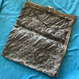 Antique Vintage Ladies Handbag Purse Black Velvet with Metal Frame Chain - Picture 1 of 5