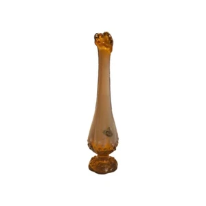 Vintage Amber Hobnail Fenton Vase Peach Crest Glass Bud Vase Ruffled Edge - Picture 1 of 7