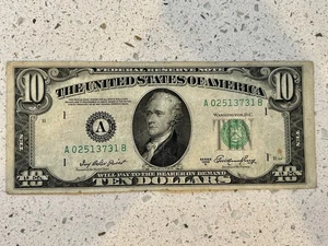 1950 Series A - Ten $10 Dollar Bill - Green Label - A 02513731 B - Circulated - Picture 1 of 3