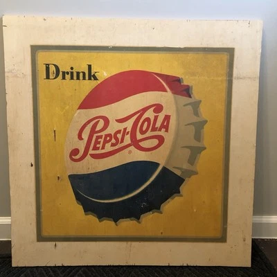 Vintage 1950’s Painted Wood Pepsi Sign - Image 1 of 4