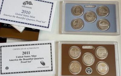 Lot x2 2010 S & 2011 S US Quarter UNC PROOF Mint Set COMPLETE America Beautiful - Image 1 of 4