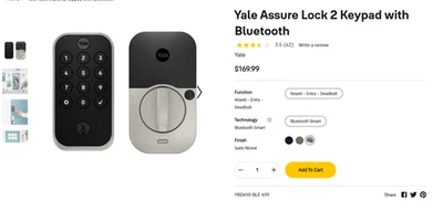 Yale Assure Lock 2 Deadbolt Keypad w/ Yale Wi-Fi Smart Module - Satin Nickel - Image 1 of 4