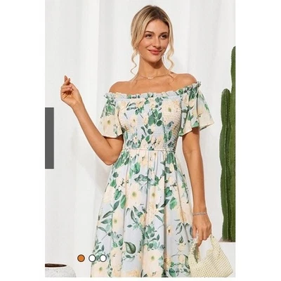 GRACE KARIN Floral Off The Shoulder Smocked Maxi Dress Womens XL - Image 1 of 4