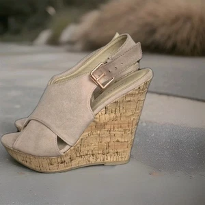 Chinese Laundry Myya Camel Micro Suede Wedge Sandals Women's Size 8 - Picture 1 of 7