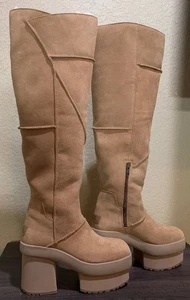 UGG New Heights Plateau Xtra Damen hoher Absatz hoch kastanienbraun Wildleder Stiefel Gr. 12 - Bild 1 von 9