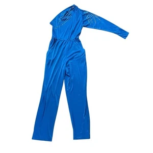 Vintage 70s 80s Fredericks of Hollywood Blue Glitter One-Shoulder Jumpsuit XS - Picture 1 of 8