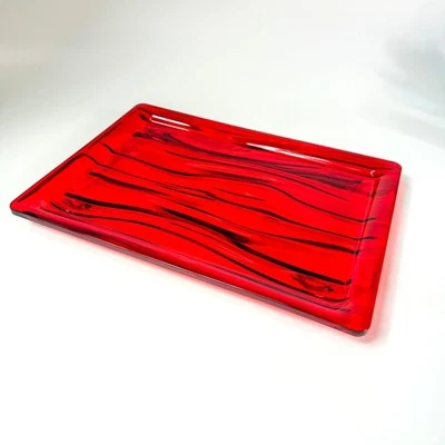 Guzzini Red Aqua Wavy Rectangular Acrylic Serving Tray Made In Italy - Image 1 of 4