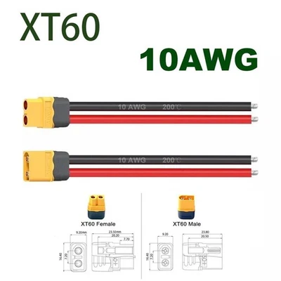 XT60 XT-60 Male Female connector PLUG100mm 10AWG silicon wire for RC Lipobattery - Image 1 of 4
