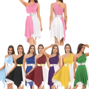 Damen Tanzkleid ärmellos Metallic Bund Farbblock lyrisch Tanzkleidung - Bild 1 von 73