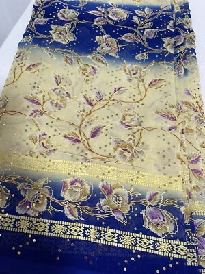 Vintage Floral With Gold Flecks Chiffon ? Fabric Material  306cm  x 111cm Sheer - image 1 of 3