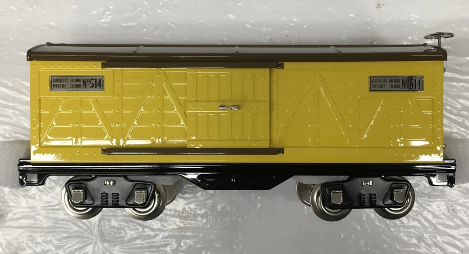 MTH Tinplate Traditions 10 1085 514 Boxcar Yellow W Nickel Trim STD Gage MINT