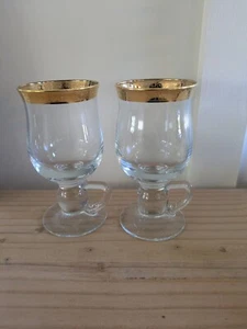 Vintage Irish Coffee Mug Glass Imperial 24K Rim Set Of 2 MCM Liquor - Picture 1 of 4