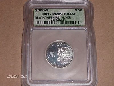2000 S SILVER STATE QUARTER NEW HAMPSHIRE  ICG PF 69 DEEP CAMEO   - Image 1 of 2