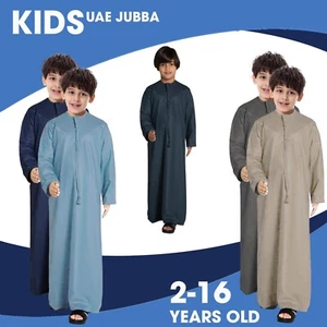 Boys Kids UAE Long Sleeves Thobe Casual Muslim Islamic Robe Eid Hajj Umrah Jubba - Picture 1 of 8