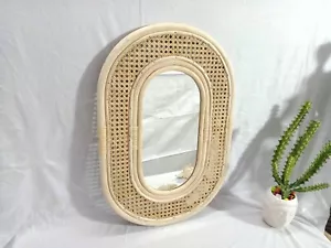 Handmade Rattan Mirror, Rattan Rectangle Mirror, Cane Mirror, Boho Mirror Mirror - Picture 1 of 10