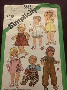 VTG Simplicity 5333 Baby Toddler Sz 3 Sunsuit Dress Overall Transfer Pattern - Picture 1 of 3