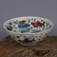 China antique porcelain Tang Sancai Hand carved Lotus doll pattern Bucket bowl