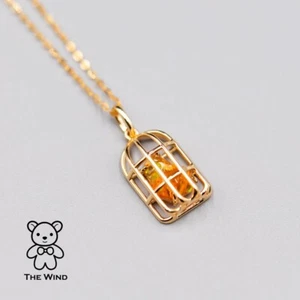 Collar Jaula Pájaro Ópalo de Fuego Mexicano Oro Amarillo 14K Joyería Fina - Imagen 1 de 11