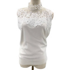ADIVA sz M white lace high neck knit illusion sleeveless top blouse NWT B86