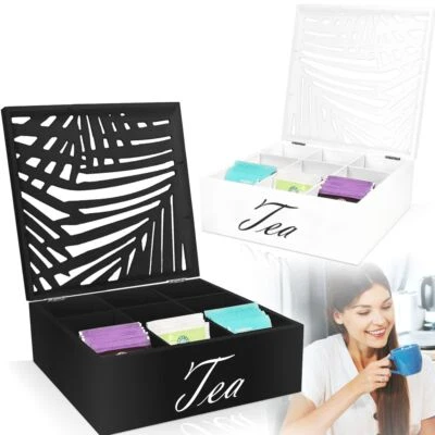 Teebox 9 Fächer Teekiste Holz mit Deckel Tee Dose Teebeutel Deko Aufbewahrung - Bild 1 von 4