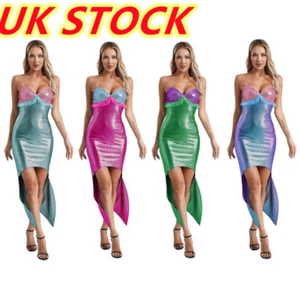 UK Womens Sexy Mermaid Costume Adult Fish Scales Print Fishtail Dress Skirts - Picture 1 of 52