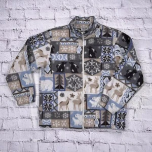 Vintage Alfred Dunner Animal Fair Isle Winter Full Zip Polyester Fleece Sweater - Picture 1 of 6