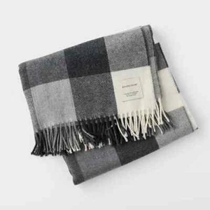 NEW Schoolhouse Blanket 100% Lambswool Plaid Throw Ireland Black & White Check - Picture 1 of 6