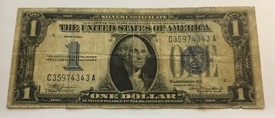 1934 $1 One Dollar Silver Certificate FUNNY BACK - Image 1 of 4