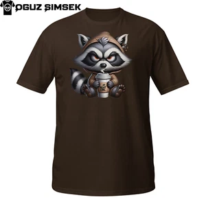 Grumpy Raccoon Coffee Hoodie T-Shirt | Angry Cute Animal Humor Shirt - Picture 1 of 33
