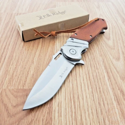 Cuchillo Plegable Asistido Balístico Elk Ridge 3.5" Hoja Inoxidable Mango Pakkawood Foto 1 de 4