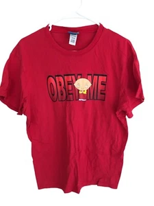 Family Guy T Shirt Mens Medium Red Crew Neck Stewie Griffin Obey Me Graphic Tee - Picture 1 of 12