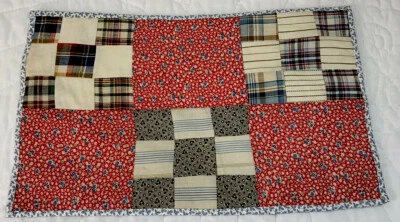 Antique Vintage Patchwork Quilt Table Topper, Nine Patch, Early Calico Prints - Image 1 of 4