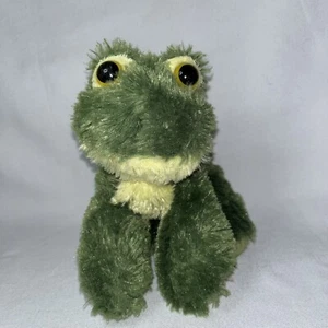 Juguete de peluche de ojos grandes verdes rana aurora aproximadamente 8 pulgadas vientre amarillo - Imagen 1 de 8