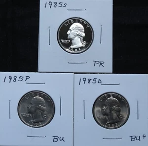 1985P BU, 1985D BU+, 1984S PR Washington QTS 5A12IPC-1-2-3 - Picture 1 of 4