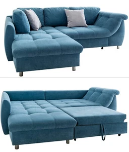 ECKSOFA Schlafcouch Polsterecke L-Garnitur Wohnlandschaft Ottomane links in Blau - Bild 1 von 12