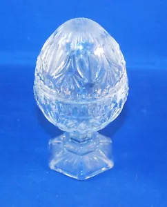Clear Avon Candy Dish Egg Shaped 4 3/4" Delicate Pedestal with Lid Vintage Glass - Picture 1 of 4