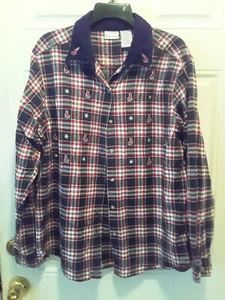 Bobbie Brooks Women's XL skates & snowflakes cotton metallic plaid shirt pa348 - Picture 1 of 7
