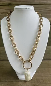 Alfani goldfarbene ovale runde geometrische Gliederkette mit Perlenimitat 18 Zoll - Bild 1 von 8