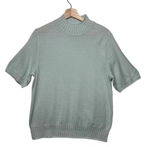 Aran Crafts Ireland Merino Wool Blend Sweater Cable Knit Lightweight Green Sz L - Picture 1 of 15