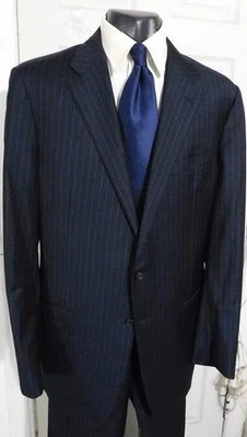 HICKEY FREEMAN SUPER 150'S SIZE 44 EXTRA LONG NAVY W/STRIPES 2 BUTTON WOOL SUIT - Image 1 of 4